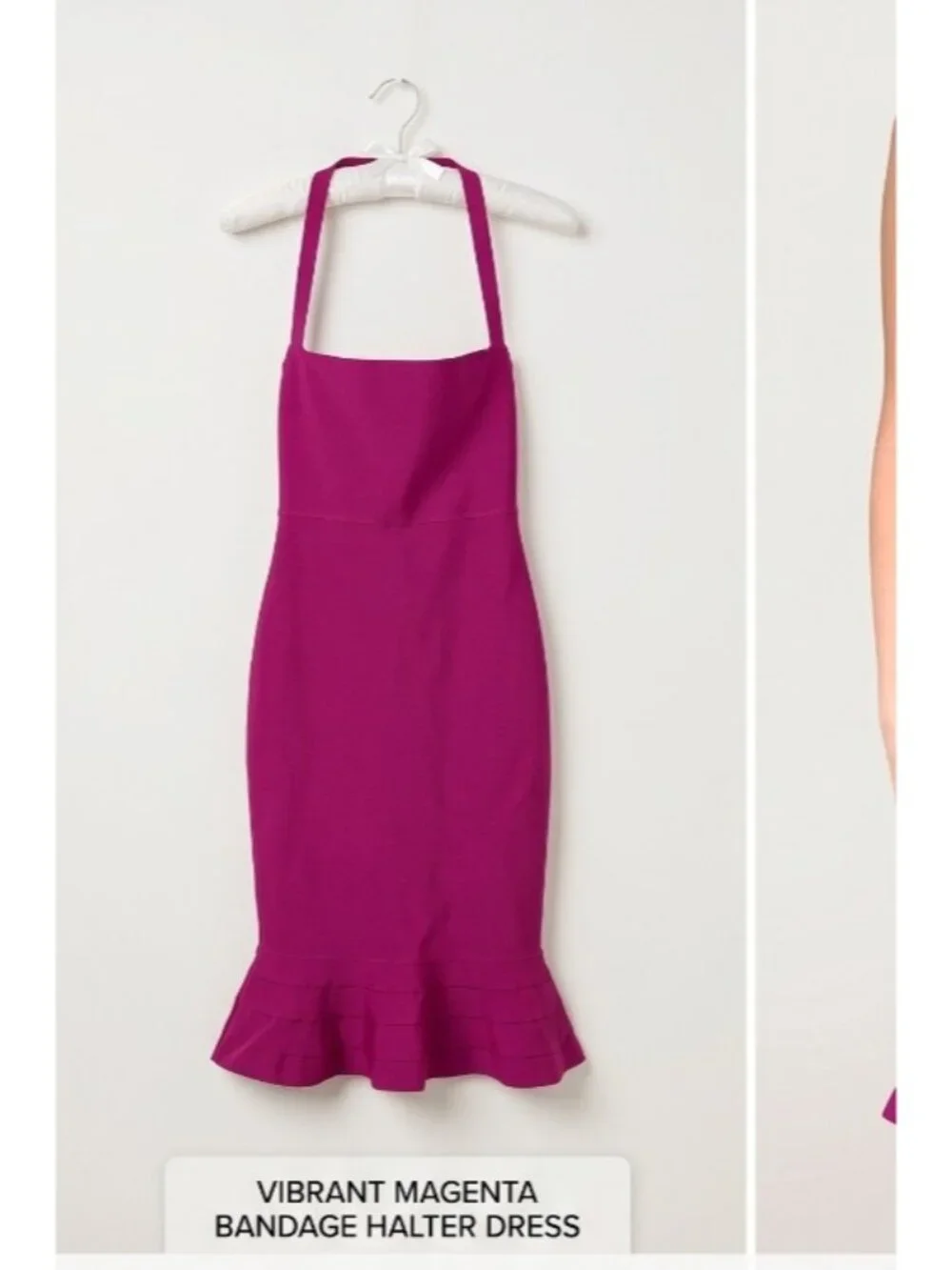 Akira Halter Neck Peplum Mermaid Bandage Cocktail Dress Magenta L